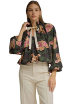 Entro Women's Pine Floral Long Sleeve Blouse 
