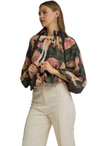 Entro Women's Pine Floral Long Sleeve Blouse 