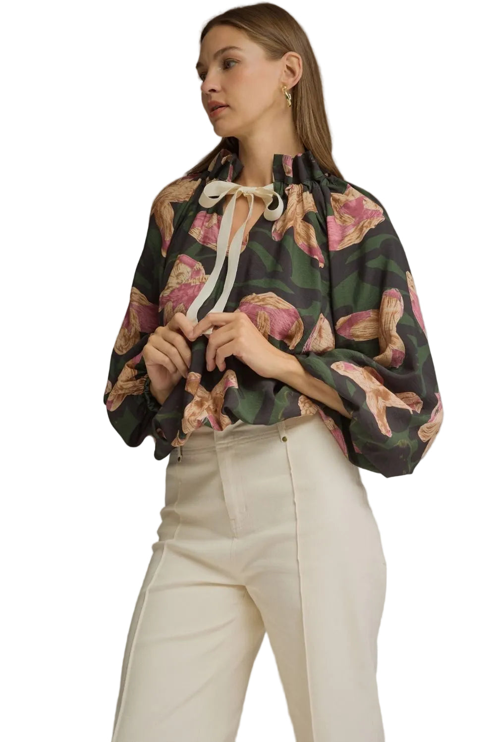 Entro Women's Pine Floral Long Sleeve Blouse 