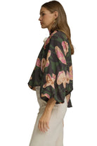 Entro Women's Pine Floral Long Sleeve Blouse 