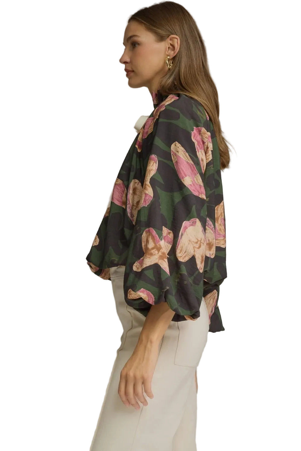 Entro Women's Pine Floral Long Sleeve Blouse 