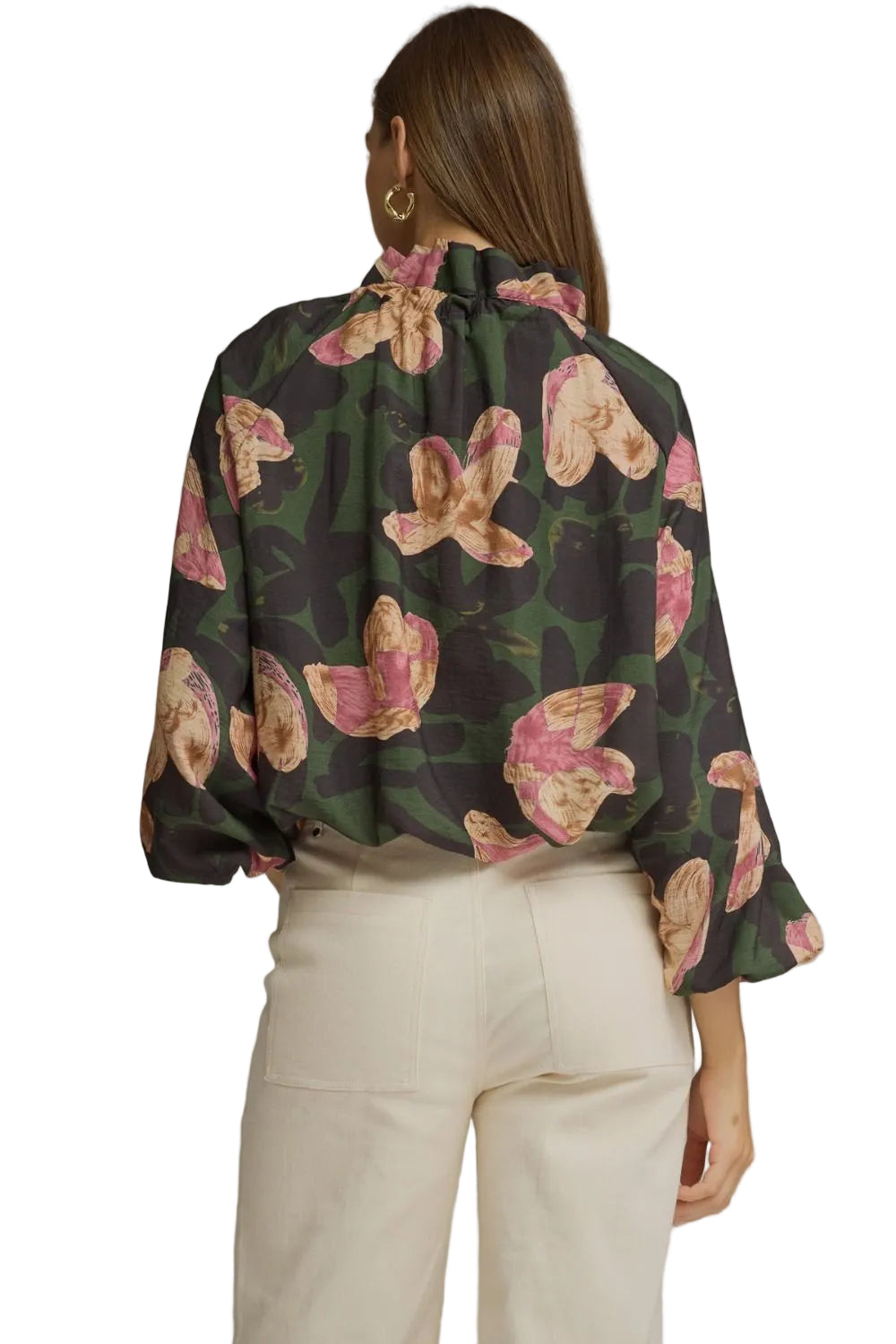 Entro Women's Pine Floral Long Sleeve Blouse 