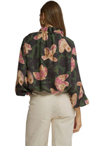 Entro Women's Pine Floral Long Sleeve Blouse 