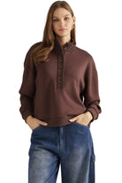 Entro Women's Brown Solid Knit Long Sleeve Sweatshirt 