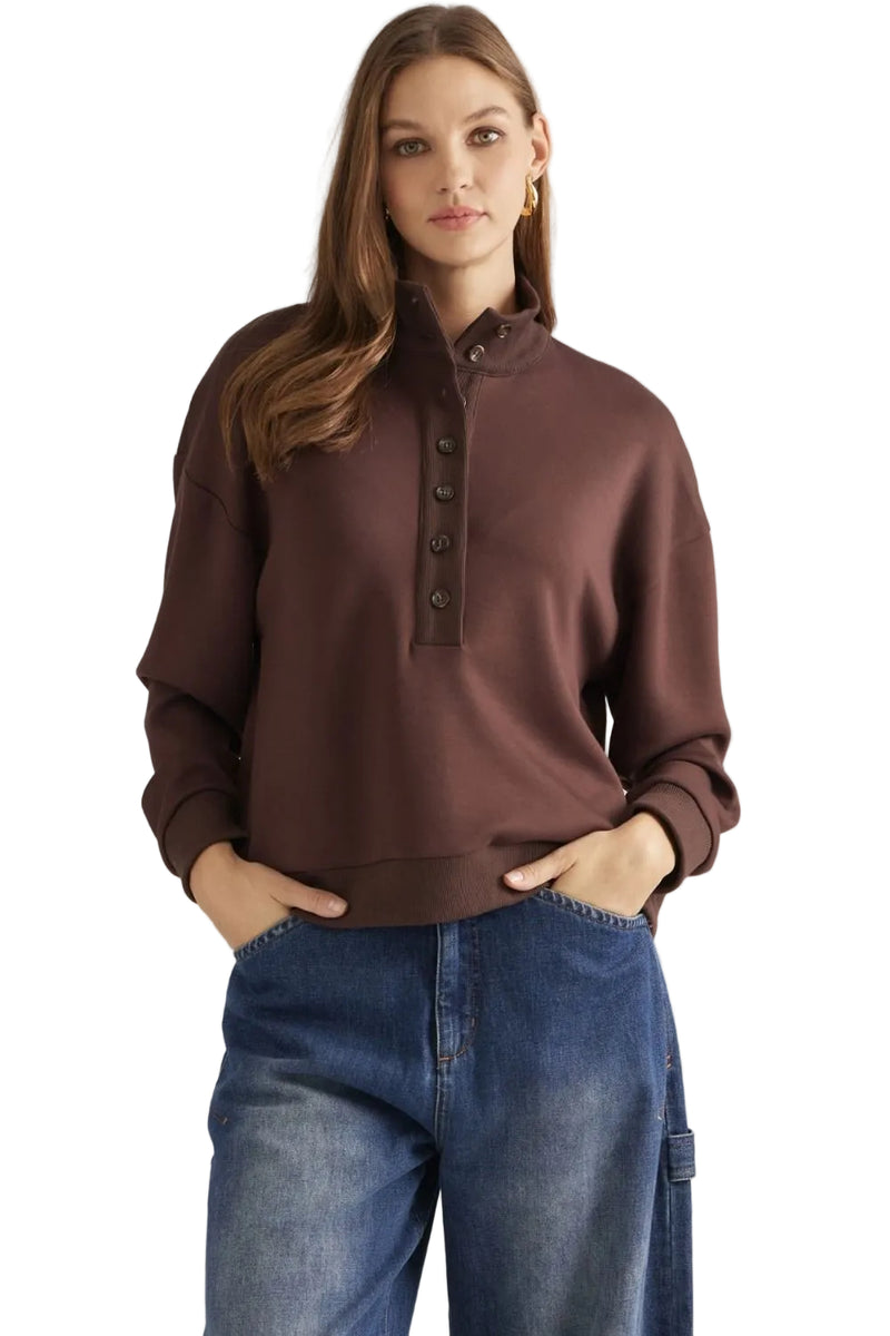 Entro Women's Brown Solid Knit Long Sleeve Sweatshirt 
