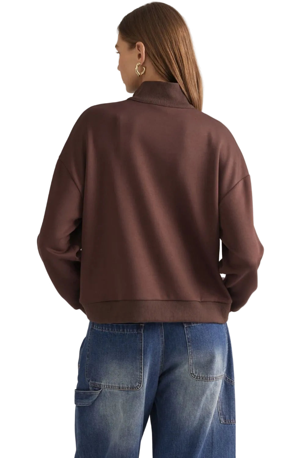 Entro Women's Brown Solid Knit Long Sleeve Sweatshirt 
