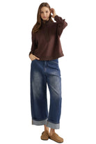 Entro Women's Brown Solid Knit Long Sleeve Sweatshirt 