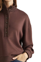 Entro Women's Brown Solid Knit Long Sleeve Sweatshirt 
