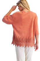 Easel Women's Washed Lace Bottom Boxy Knit Top 