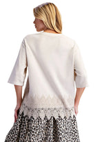 Easel Women's Washed Lace Bottom Boxy Knit Top 