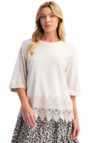 Easel Women's Washed Lace Bottom Boxy Knit Top 