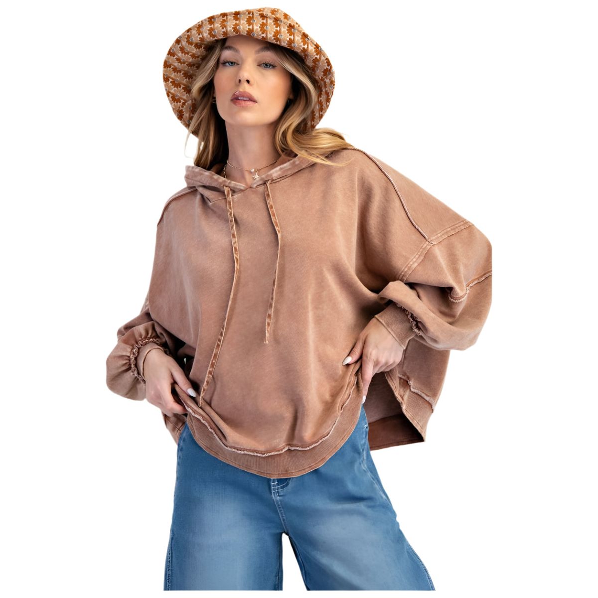 Women's Easel Loose Fit Brown Hoodie ET26263 - Crazy House Western Wear