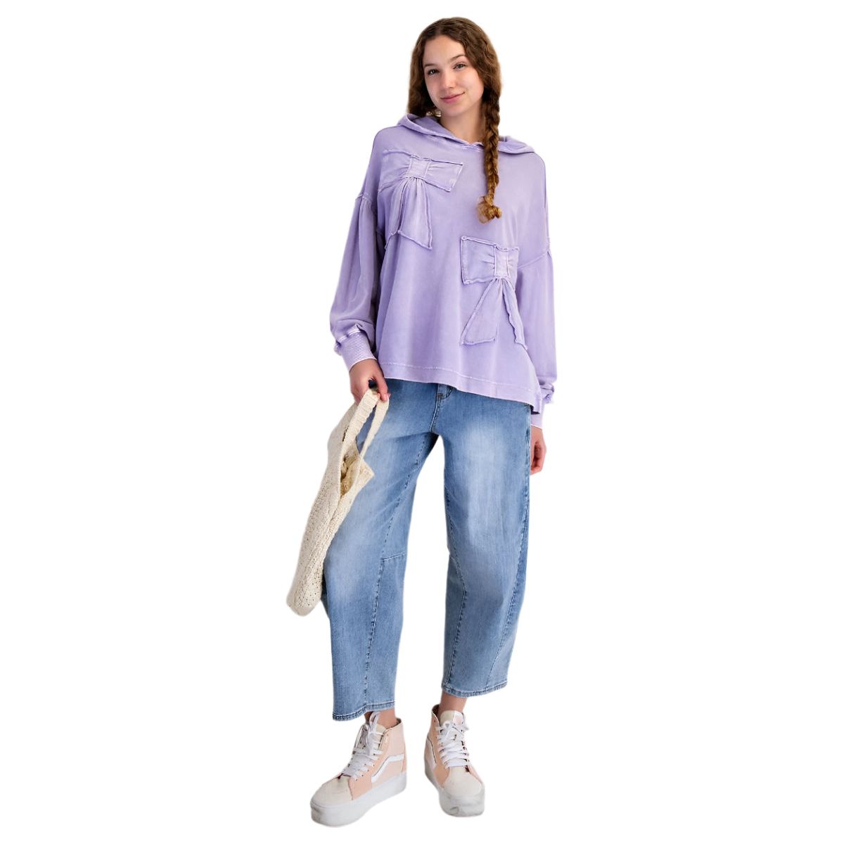 Women's Easel Lavender Hoodie With Bow Patch ET26781 - Crazy House Western Wear