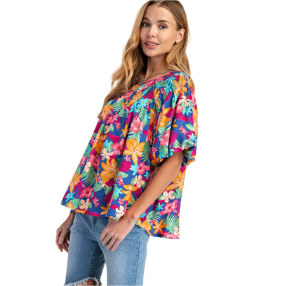 Women's Easel Floral Bubble Top ET71547 - Crazy House Western Wear