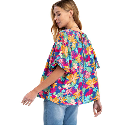 Women's Easel Floral Bubble Top ET71547 - Crazy House Western Wear