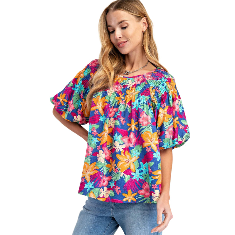 Women's Easel Floral Bubble Top ET71547 - Crazy House Western Wear