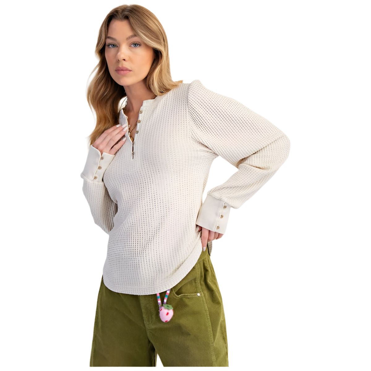 Women's Easel Long Sleeve Washed Thermal Henley Top ET71658 - Crazy House Western Wear