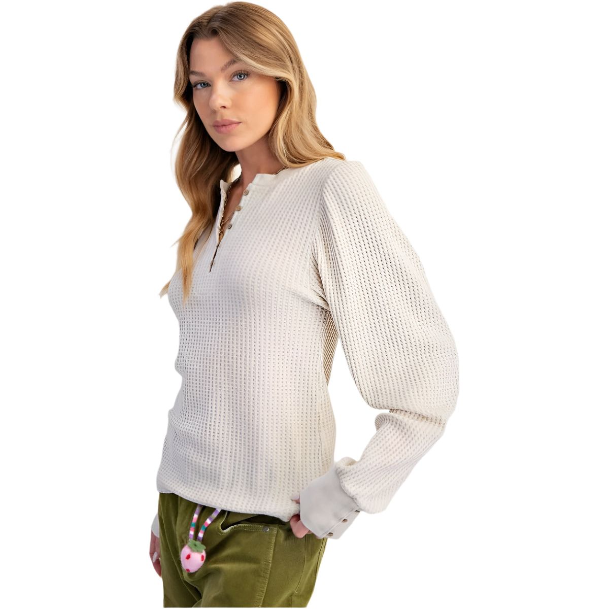 Women's Easel Long Sleeve Washed Thermal Henley Top ET71658 - Crazy House Western Wear