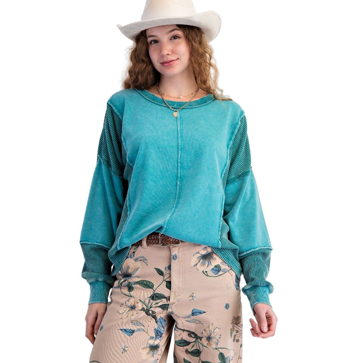 Women's Easel Thermal Mix Washed Terry Pullover