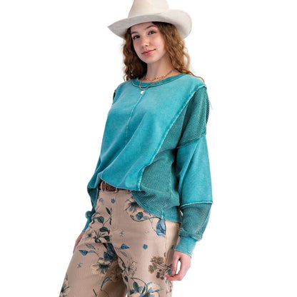 Women's Easel Thermal Mix Washed Terry Pullover