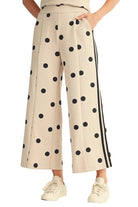 Jodifl Women's Oatmeal Color RIb Band Accent Polka Dot Casual Pants 