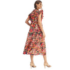 Women's Multi Colored Ruffled Sleeves Floral Midi Dress G10170-16