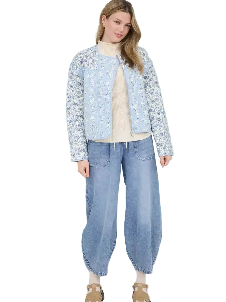 Women's Colorblock Floral Zip-up Quilted Jacket B6SJ1011