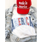 Women's White Short Sleeve "American" Gingham Print T-shirt 