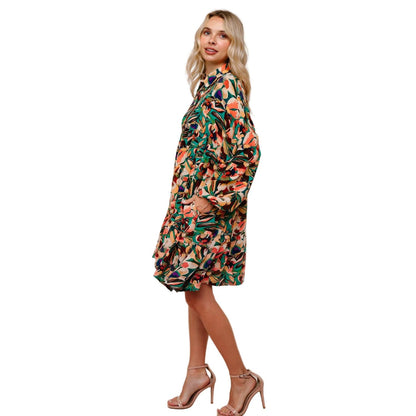 Women's Collared Floral Dress with Ruffle HD7160A