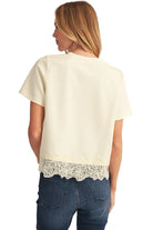 Jodifl Women's Lace Patch Hem Detail Solid Top 