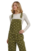 Women's Olive Green Polka Dot Jumpsuit with Scalloped Front 