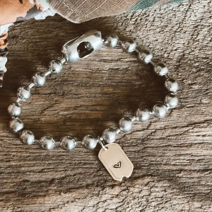 Women's Brass Mini Dog Tag Heart Bracelet 