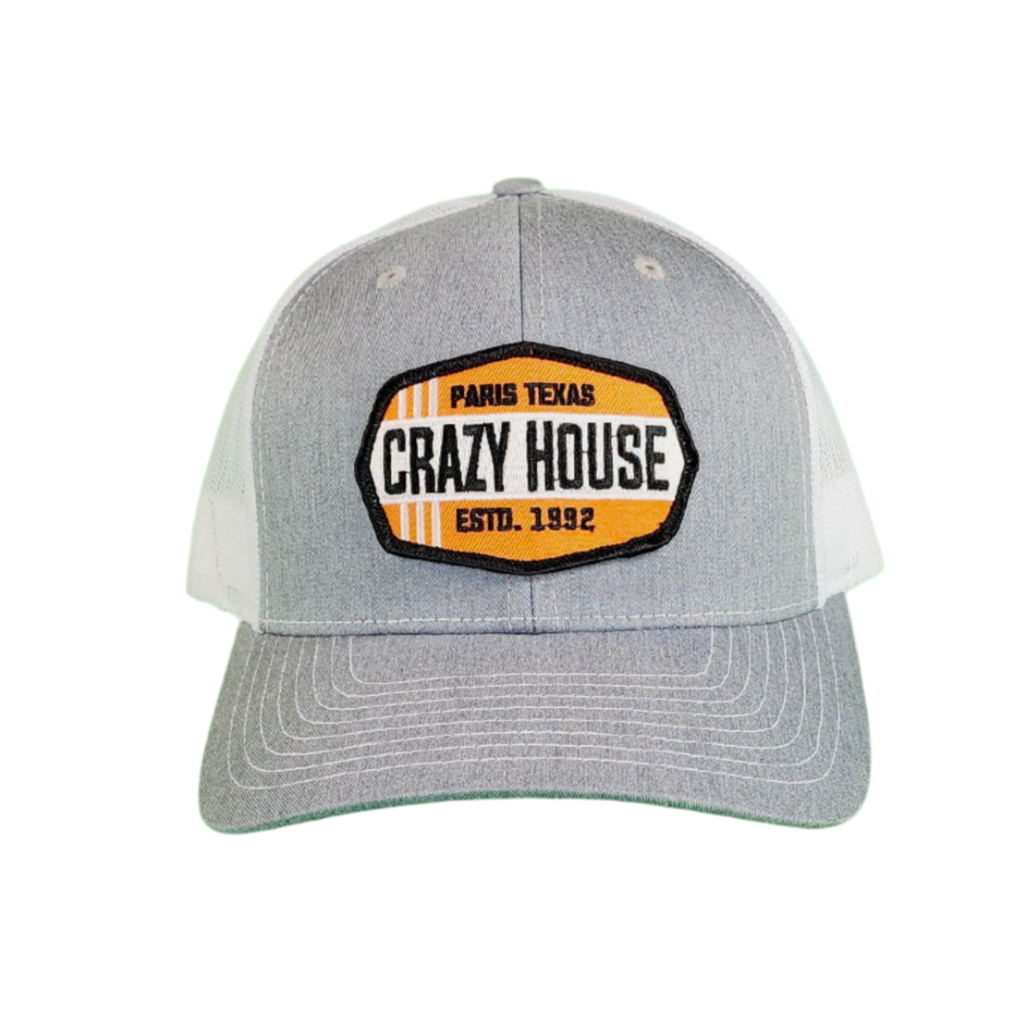 Gray Snapback with Orange Hexagon Patch - Crazy House Western Wear