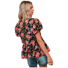 Women's Floral Woven Blouse With Front Ribbon Bow Tie HT4947M - Crazy House Western Wear