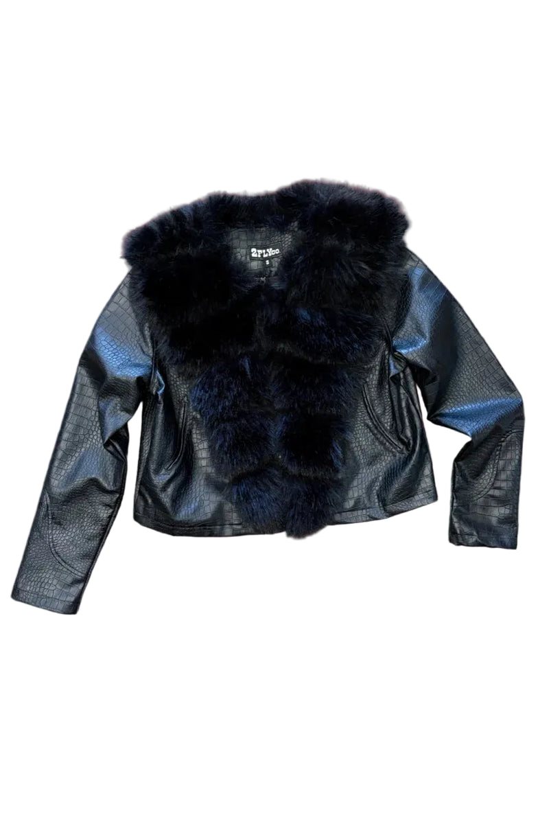 TwoFly Women's Black Fur Crop Jacket 