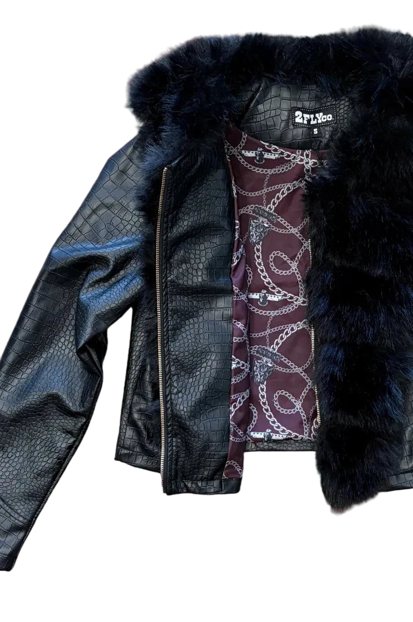 TwoFly Women's Black Fur Crop Jacket 