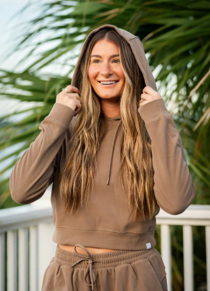 Local Girl Women's Cocoa Velvet Fleece Cropped Hoodie L5130016-COCO