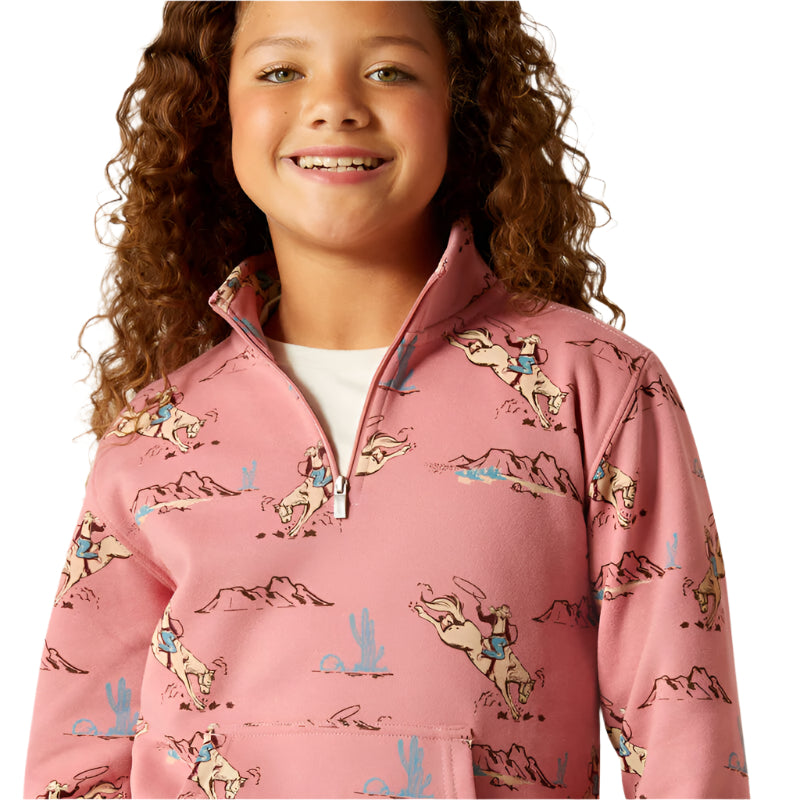 Girl's Ariat Bronc Scene 1/4 Zip Sweatshirt 10062847 - Crazy House Western Wear