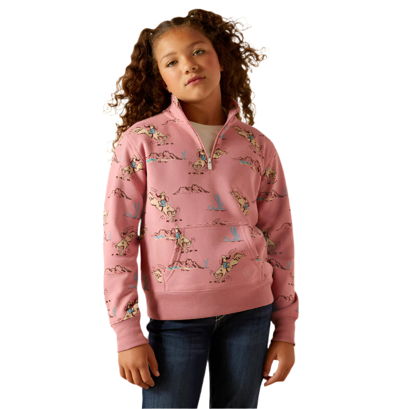 Girl's Ariat Bronc Scene 1/4 Zip Sweatshirt 10062847 - Crazy House Western Wear