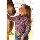 Girl's Cruel Denim Blue Floral Print Snap Shirt CTW3230054