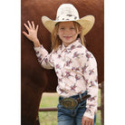 Girl's Cruel Denim Cream Western Print Long Sleeve Snap Shirt CTW8040016