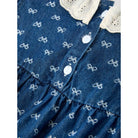 Girl's Denim Bow Print Ruffle Sleeves Eyelet Romper