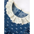 Girl's Denim Bow Print Ruffle Sleeves Eyelet Romper