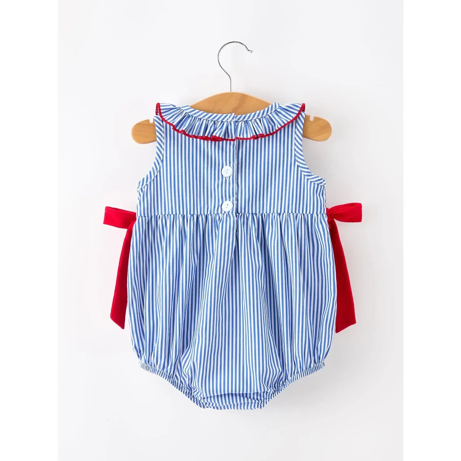 Girl's Infant 4th Of July Romper Bow Smocked Embroidery Onesie 18M
