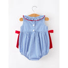 Girl's Infant 4th Of July Romper Bow Smocked Embroidery Onesie RPG60514