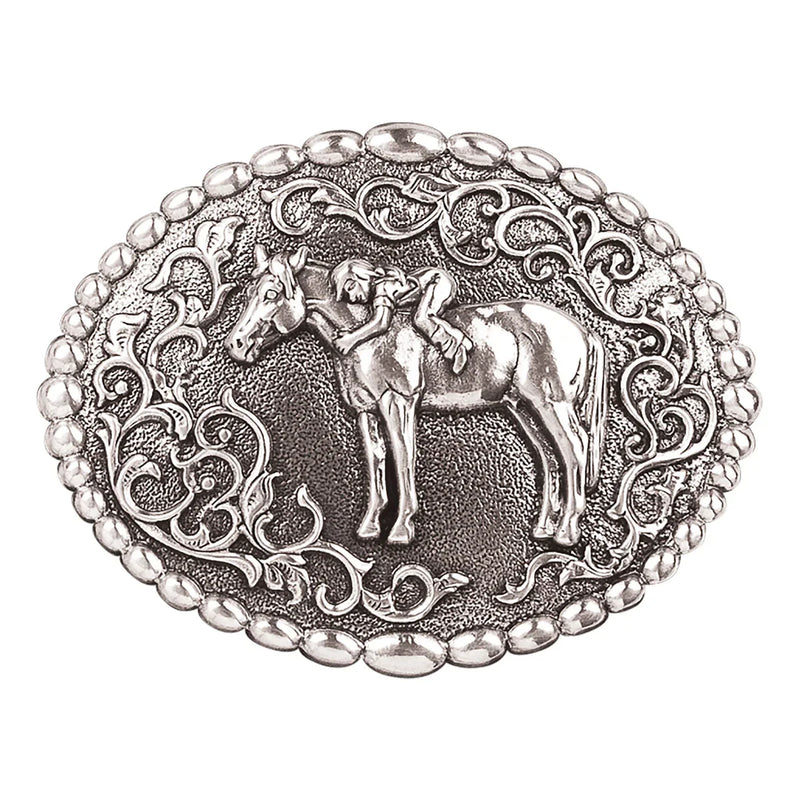 Girl's Nocona Silver Oval Young Girl on Horse Belt Buckle 37672
