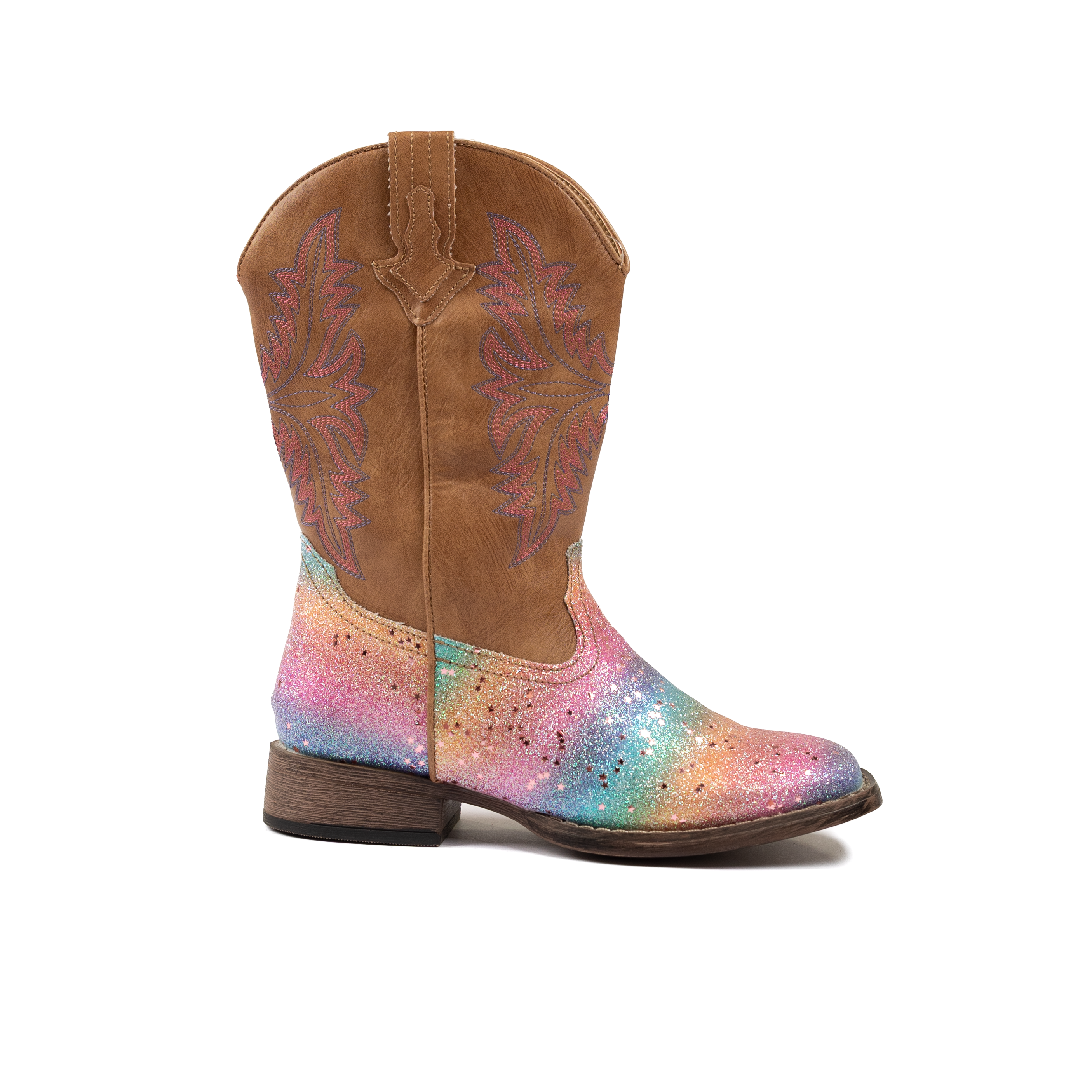 Girl's Roper Wide Square Toe Rainbow Glitter Vamp Boot 09-018-1903