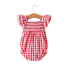 Girl's Summer Plaid Smocked Ruffle Sleeves Onesie