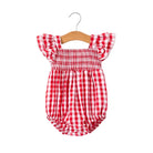 Girl's Summer Plaid Smocked Ruffle Sleeves Onesie