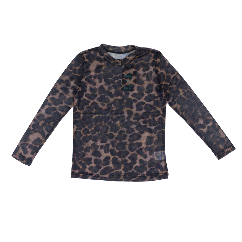 Girl's Twisted Filly Long Sleeve Dark Cheetah Print Mesh Top